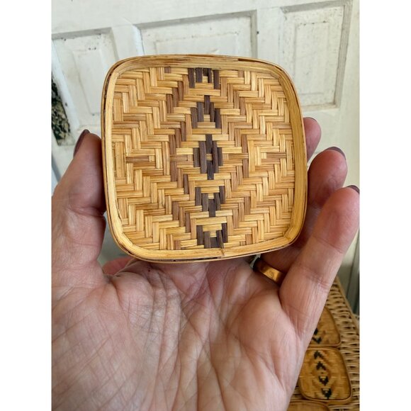 Vintage 70s Wicker Rattan Set of 5 coasters Barware Retro Boho - Picture 7 of 12